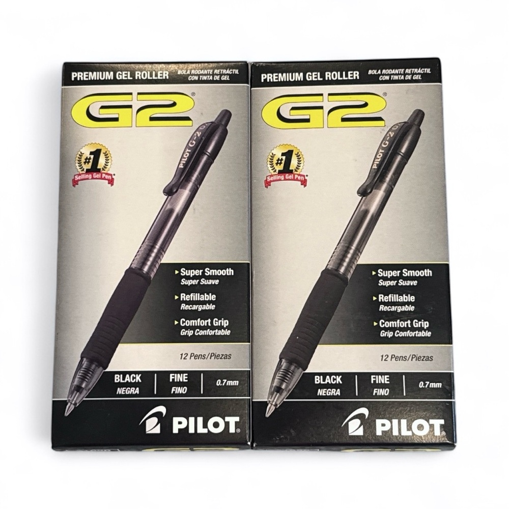 Pilot G2 Premium Gel Roller Pens 0.7, Fine Point Smooth Writing Pens Black 2 pk